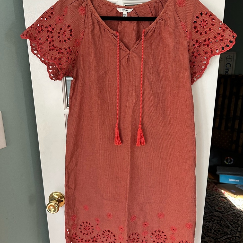 Summer to Fall Transition Dress! Sonoma Coral Striped Top